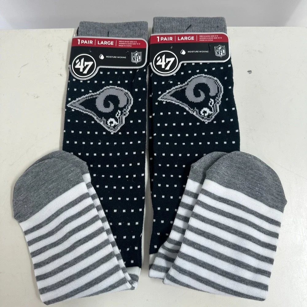 Lot Of 2 47 Brand NFL Los Angeles Rams Crew Socks Multicolor Size Large‎ NWT